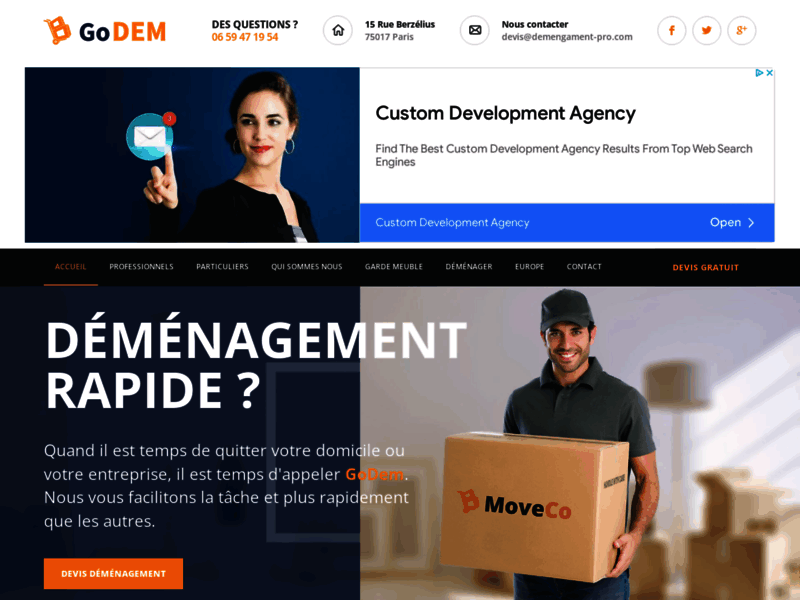 Screenshot du site : GoDEM , Devis déménagement PRO en France