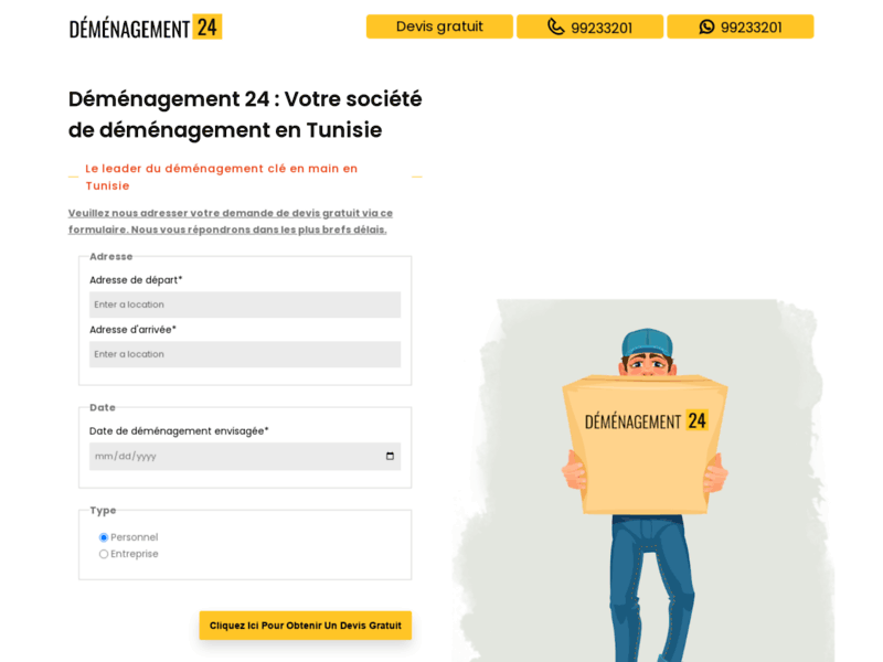 Screenshot du site : Société de déménagement en Tunisie