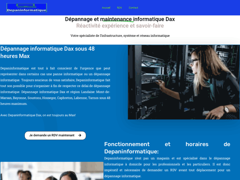 Screenshot du site : Dépannage et maintenance informatique Dax