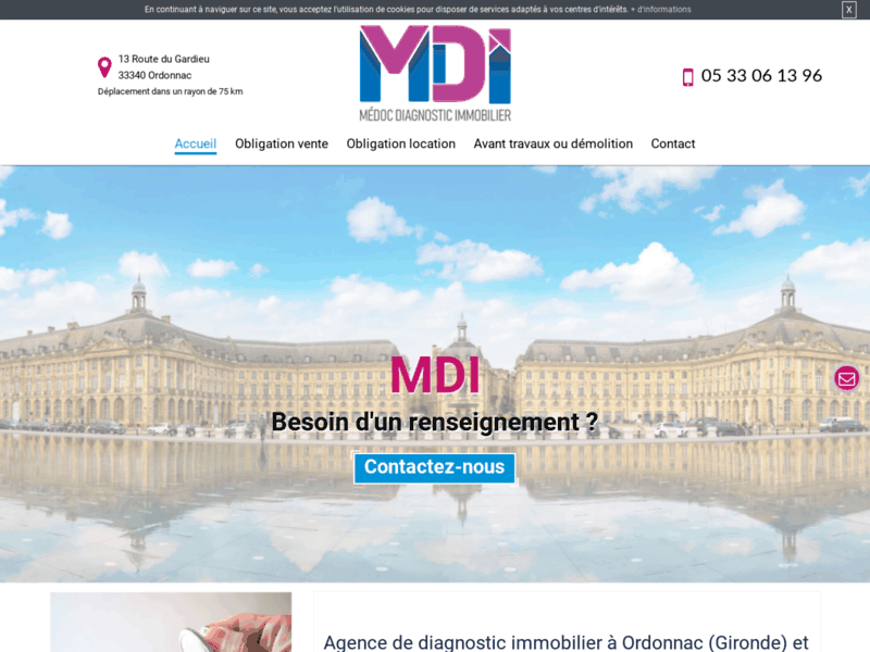 Screenshot du site : Diagnostic immobilier pour la vente à Ordonnac