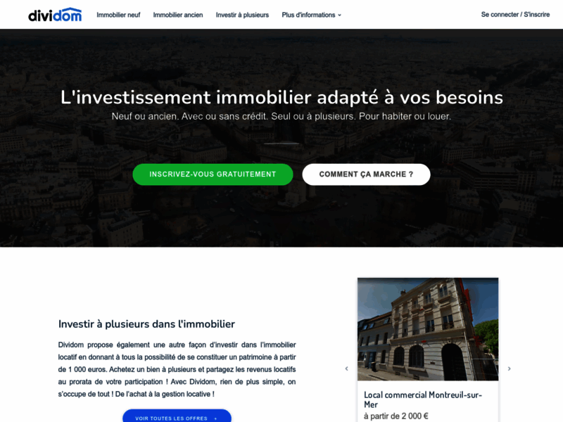 Screenshot du site : Dividom - Investissement immobilier locatif
