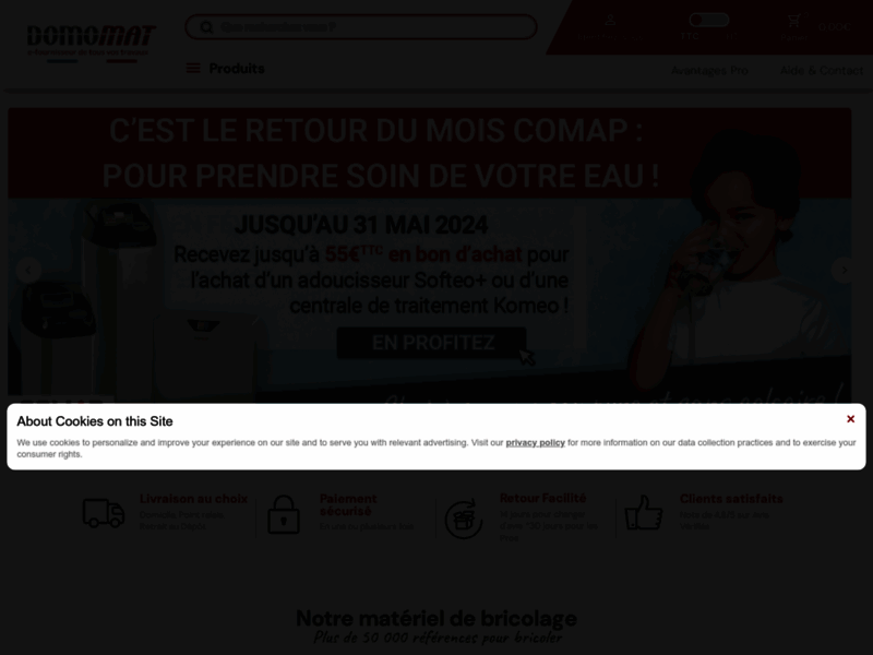 Screenshot du site : Domomat, e-fournisseur de tous vos travaux