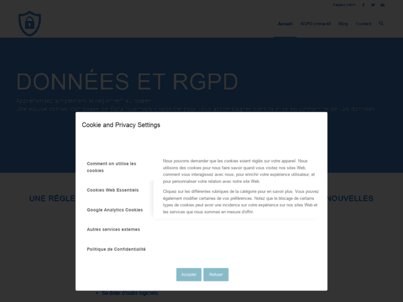 Screenshot du site : Solutions de conformité au RGPD