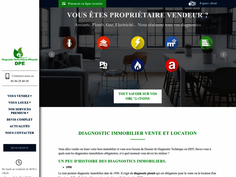 Screenshot du site : Diagnostic immobilier Yvelines et Val d'Oise