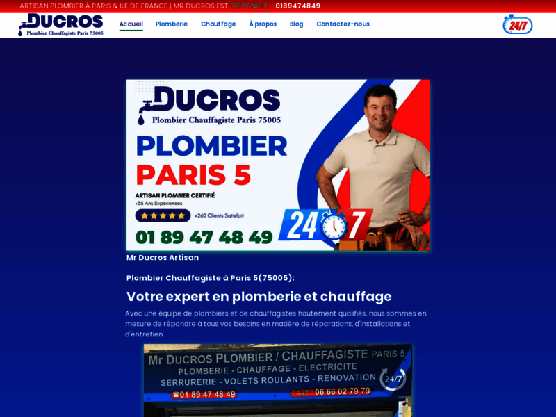 Screenshot du site : Plombier Chauffagiste à Paris 5(75005)