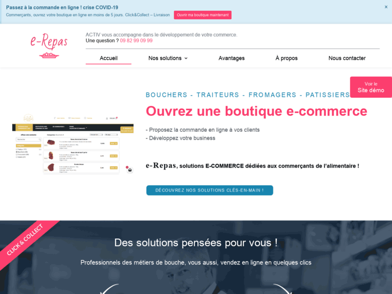 Screenshot du site : e-repas, Solution de vente en ligne
