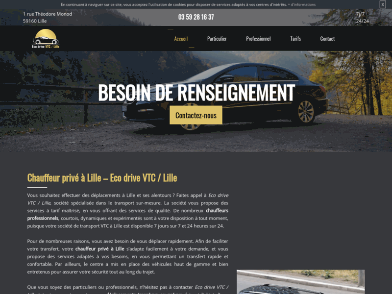 Screenshot du site : Trouvez votre chauffeur VTC à Lille