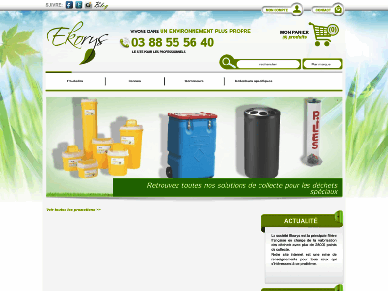 Screenshot du site : Les poubelles proposées par Ekorys