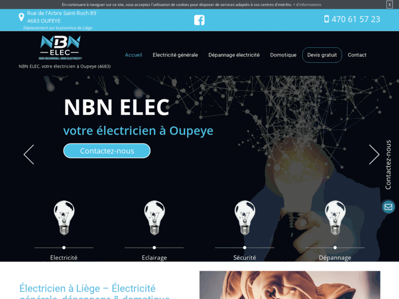 Screenshot du site : Faites appel à un électricien à Liège