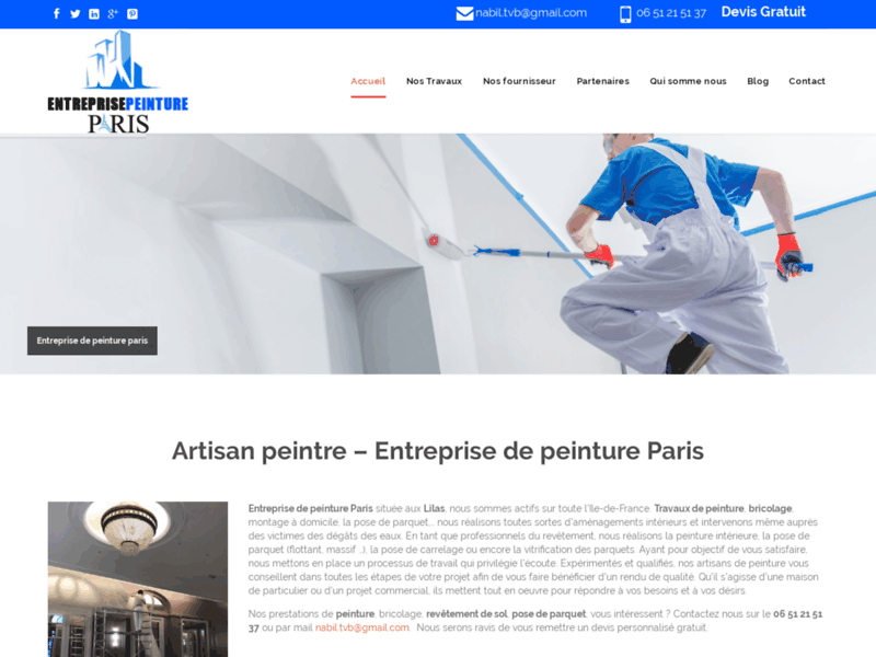 Screenshot du site : Artisan peintre – Entreprise de peinture Paris