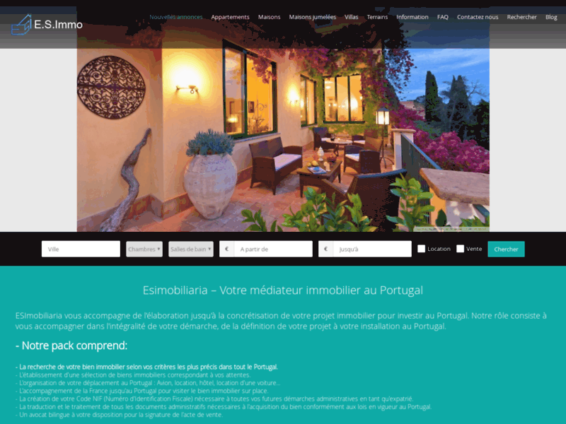 Screenshot du site : Esimobiliaria - Médiateur immobilier au Portugal.