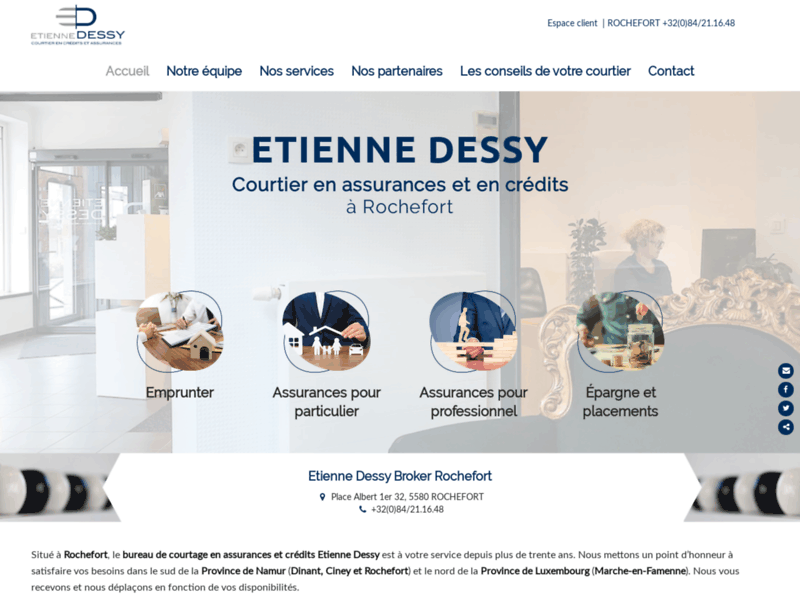 Screenshot du site : Etienne Dessy : courtier en assurances