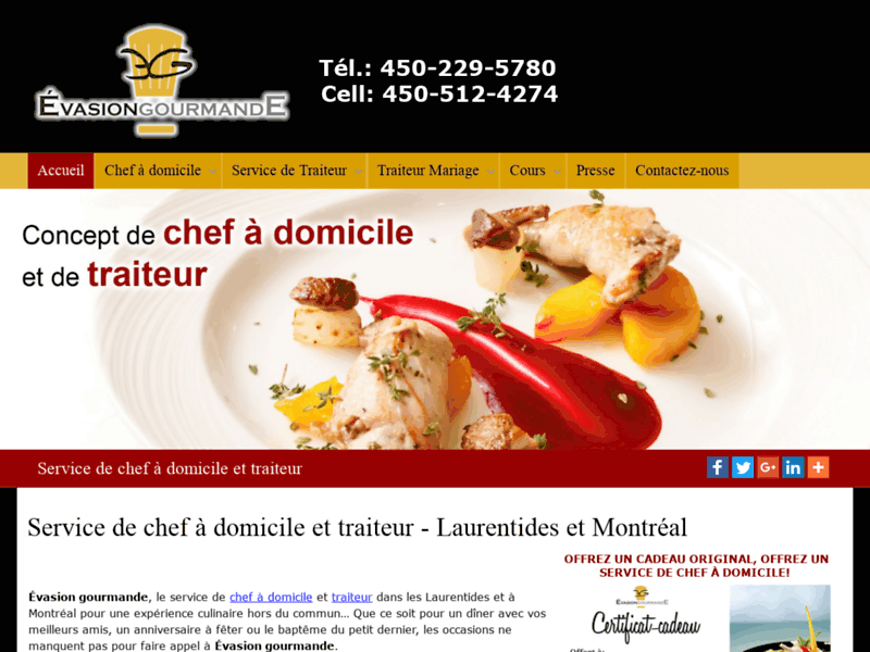 Screenshot du site : Chef à Domicile Montréal