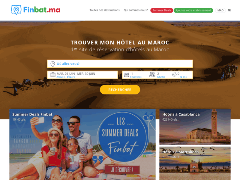 Screenshot du site : Réservation de chambres d'hôtels Réservatiau Maroc