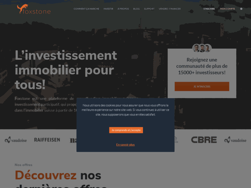 Screenshot du site : Foxstone : Investir dans l'immobilier en Suisse