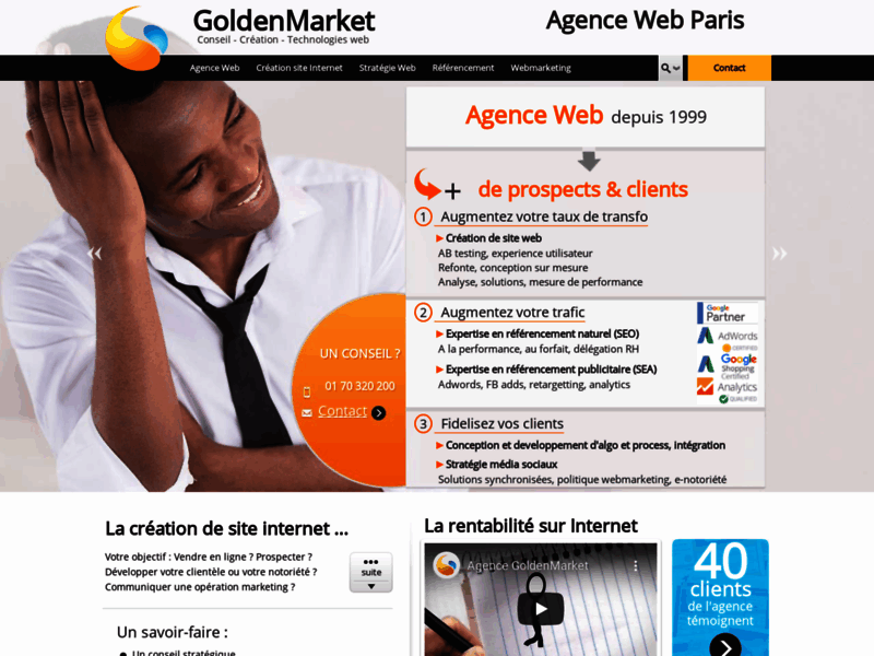 Screenshot du site : GoldenMarket:Agence web