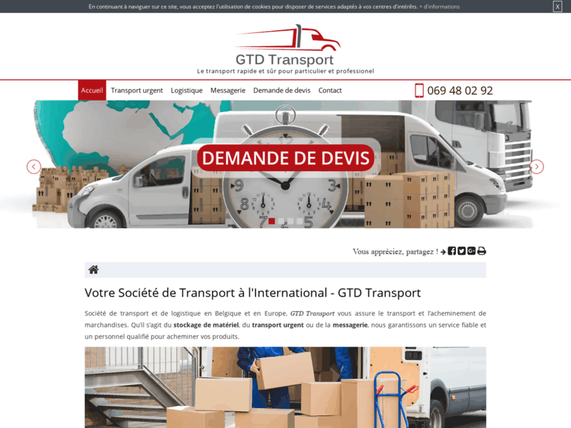 Screenshot du site : Société de transport en Belqique - GTD Transport