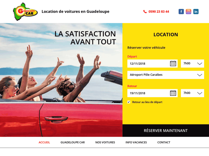 Screenshot du site : Location voiture aéroport Guadeloupe
