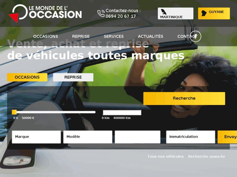Screenshot du site : Voiture occasion Guyane - Le monde de l'occasion