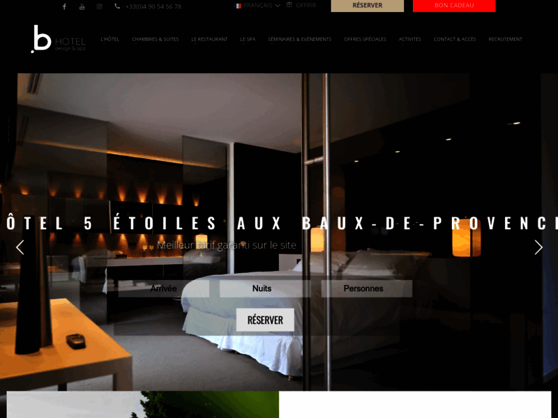 Screenshot du site : Hôtel b design & spa