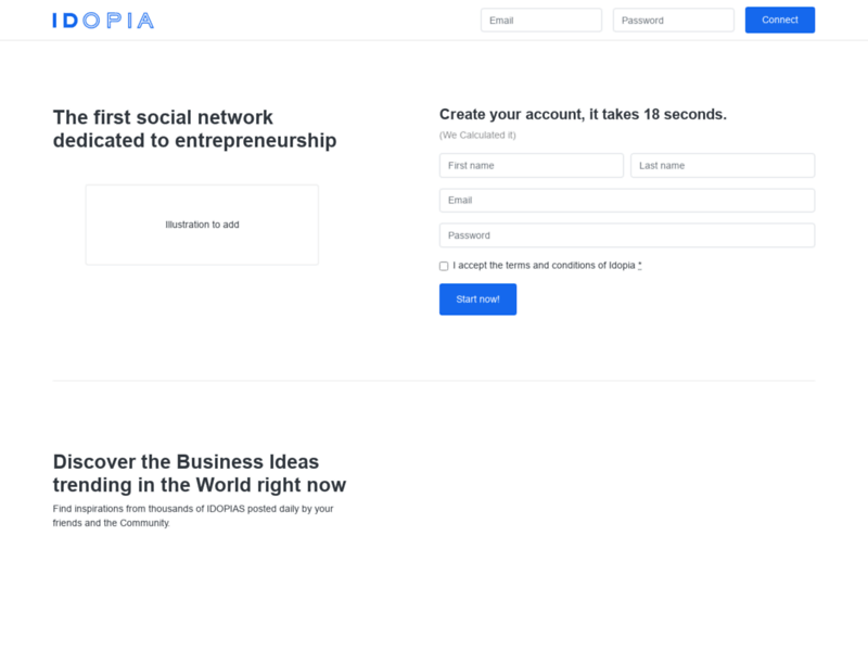 Screenshot du site : IDOPIA, le premier réseau social pour entrepreneur