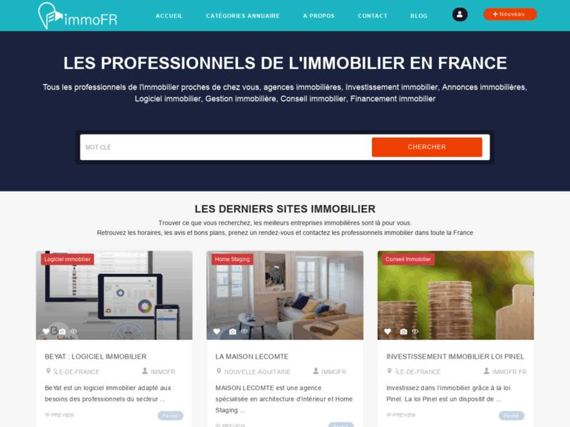 Screenshot du site : Tous les professionnels de l'immobilier en France