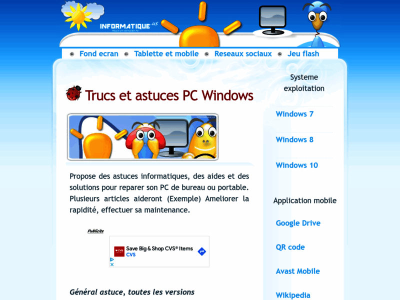 Screenshot du site : informatique.us dépannage informatique et tutoriel