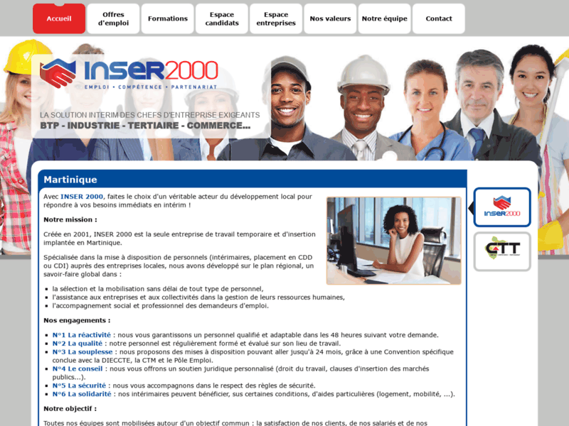 Screenshot du site : Travail temporaire Martinique - Inser 2000