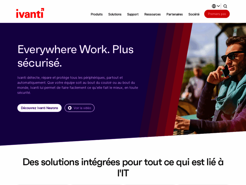 Screenshot du site : Ivanti protège vos services IT