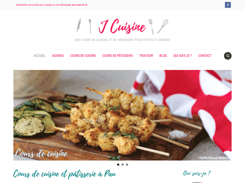 Screenshot du site : Cours de cuisine et de pâtisserie