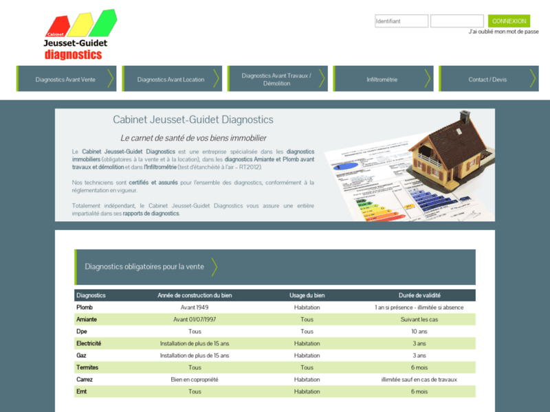 Screenshot du site : Jeusset Diagnostics, diagnostic immobilier St-Lô