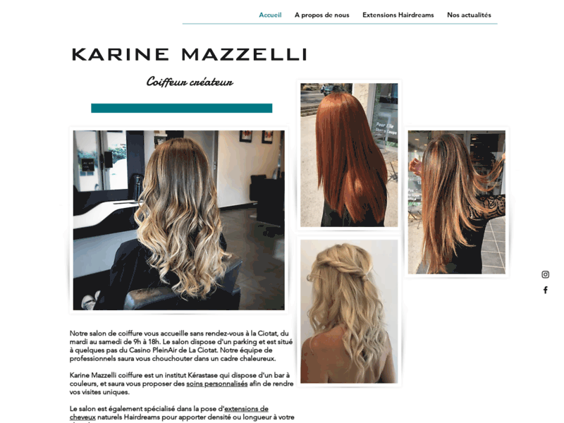 Screenshot du site : Karine Mazzelli Coiffure, salon à la Ciotat