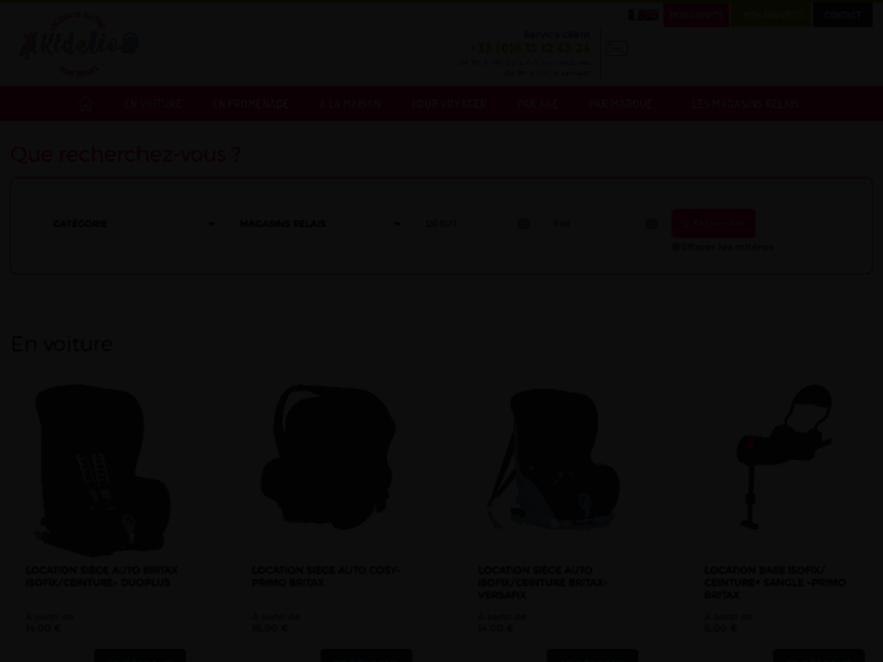 Screenshot du site : Location sièges auto et poussettes dans 20 relais