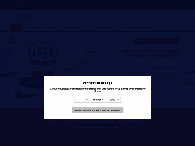 Screenshot du site : Magasin cigarette électronique à Pas-de-Calais