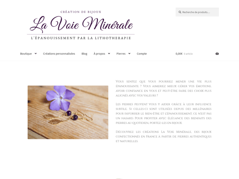 Screenshot du site : La Voie Minérale - Bijoux de lithothérapie