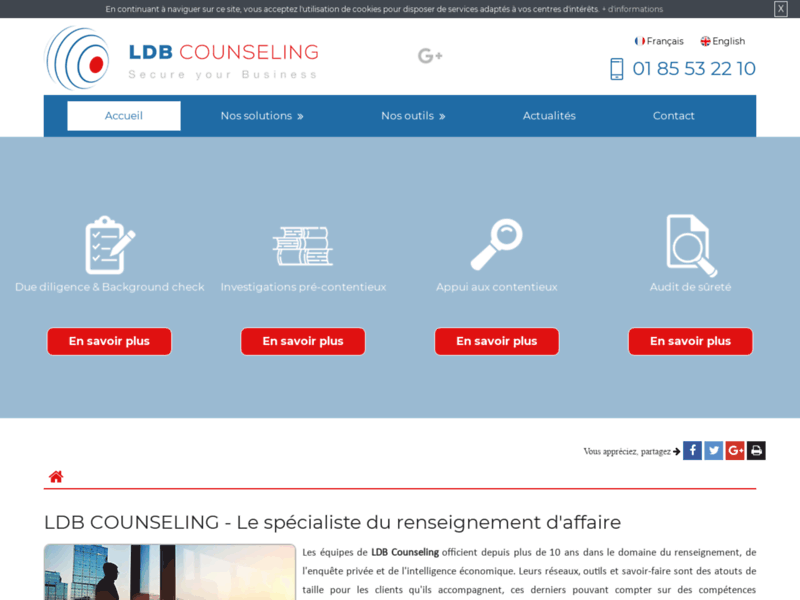 Screenshot du site : Enquête de sécurité à Paris 7,LDB Counseling