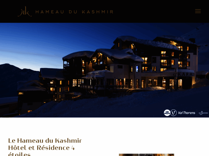 Screenshot du site : Le Hameau du Kashmir - Hôtel à Val Thorens
