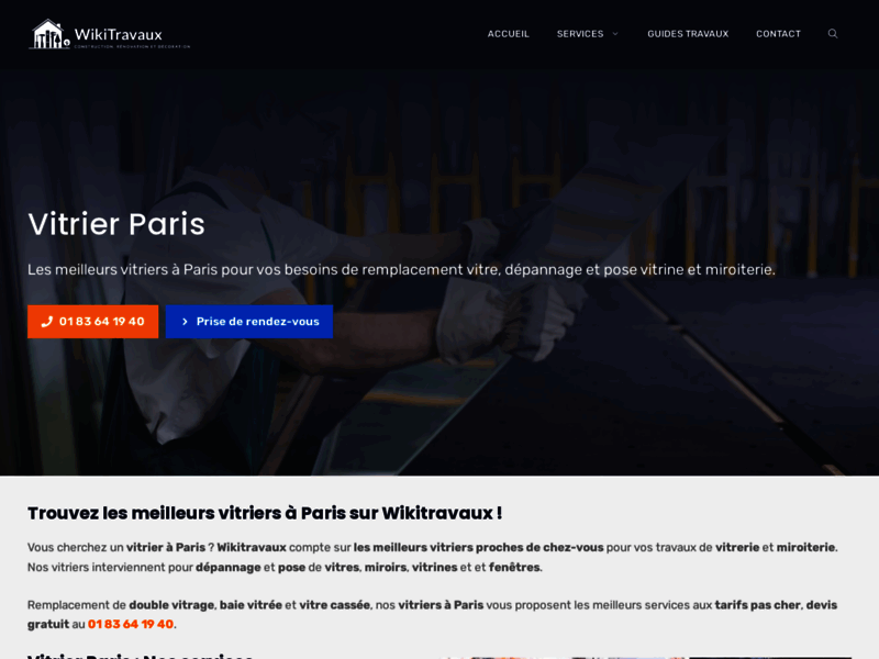 Screenshot du site : Vitrier Paris - Vitrier Paris et île de France