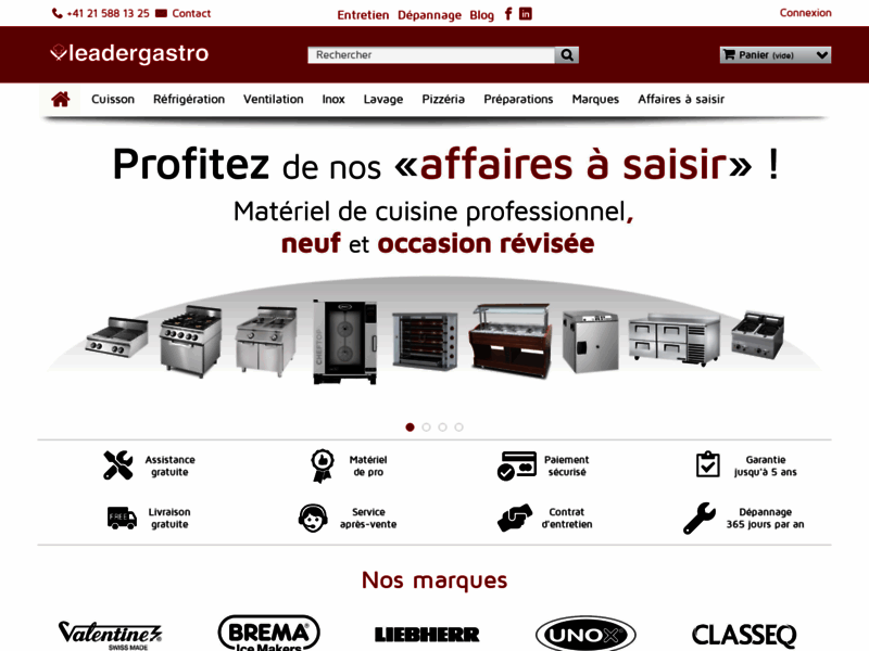 Screenshot du site : Leader Gastro : Equipement de cuisine pro