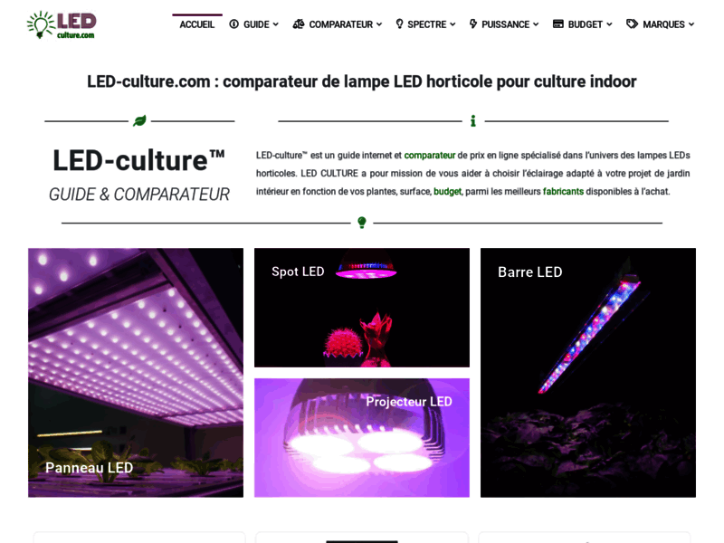 Screenshot du site : Comparatif de LED horticole pour culture indoor