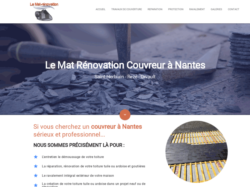 Screenshot du site : Rénovation de charpente et couvreur à Nantes