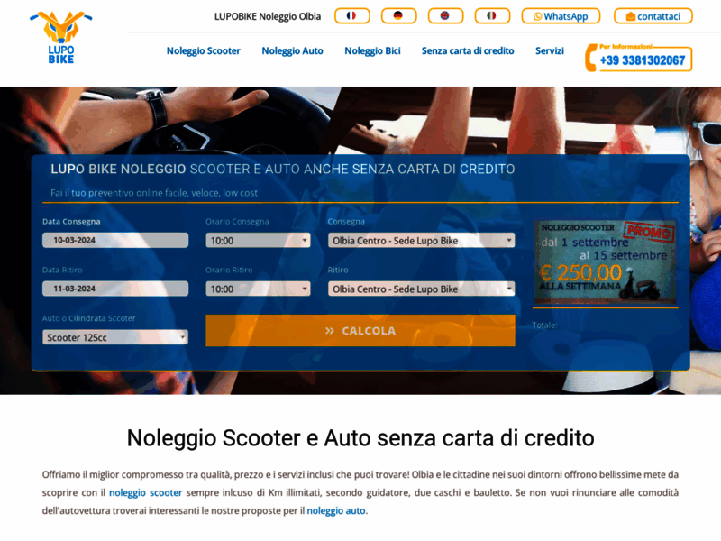 Site screenshot : Lupo Bike Noleggio Scooter e Auto Olbia