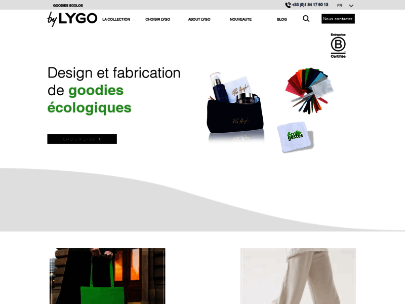 Screenshot du site : Lygo L'objet pub écologique et équitable