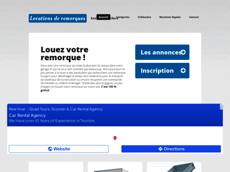 Screenshot du site : Louer sa remorque