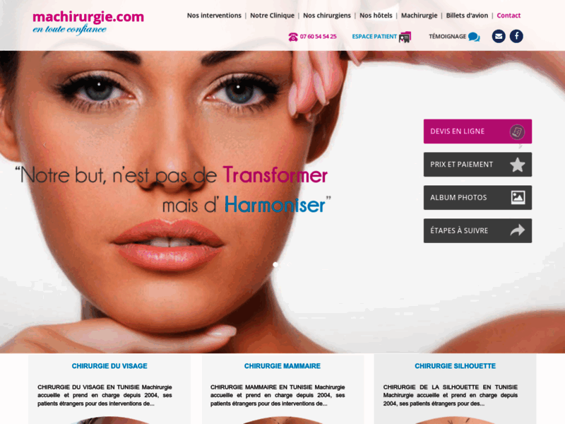 Screenshot du site : Chirurgie esthétique Tunisie prix tout compris