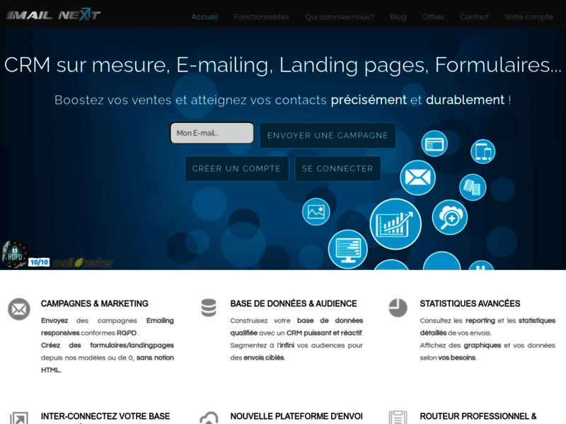 Screenshot du site : Mail Next: Solution Emailing et CRM professionnels