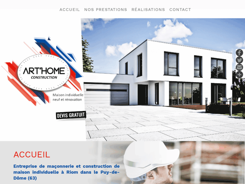 Screenshot du site : Art'Home : travaux de maçonnerie à Châtel-Guyon