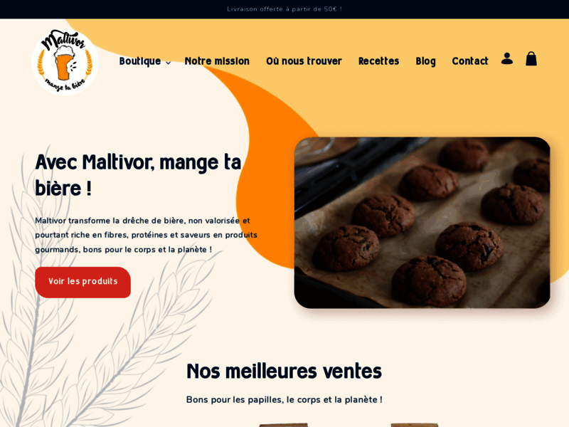 Screenshot du site : maltivor présente la farine de dreches