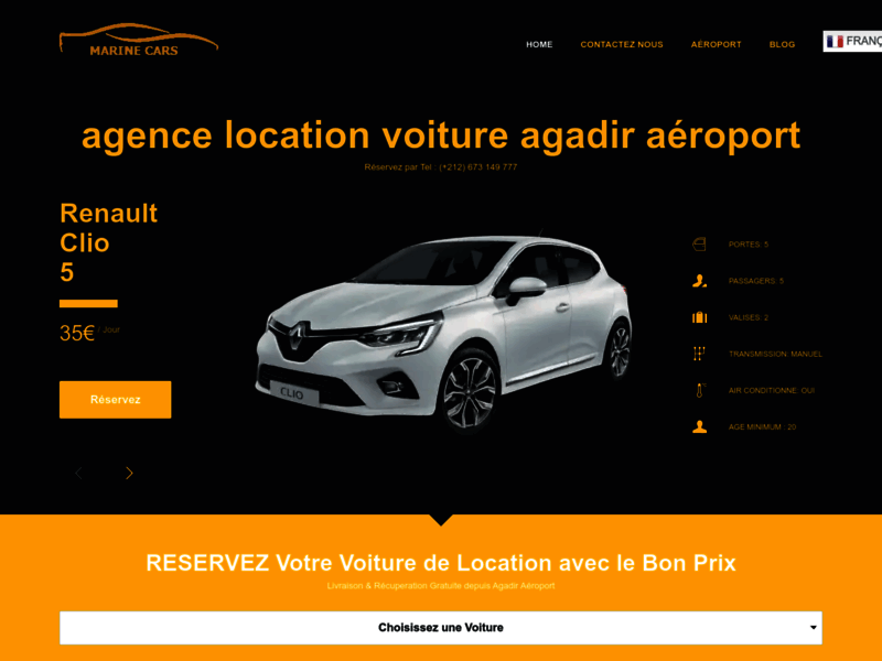 Screenshot du site : location voiture agadir