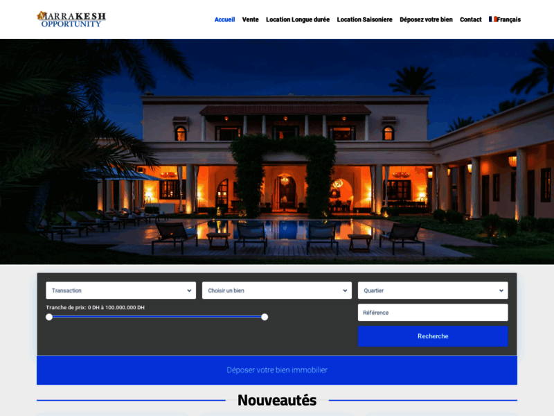 Screenshot du site : Agence immobilière Marrakech